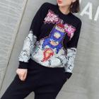 Set: Long-sleeve Sequined Knit Top + Pants