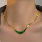Rhinestone Pendant Stainless Steel Choker 1pc - Xl111 - Gold & Green - One Size