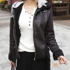 Detachable-hood Faux-shearling Jacket Black - One Size