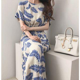 Band-waist Pattern Long Dress
