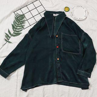 Pointed Collar Stitched Shirt As Shown In Figure - One Size