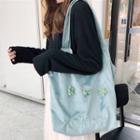 Floral Embroidered Velvet Tote Bag Light Green - One Size