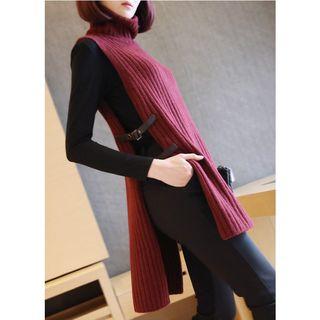 Turtleneck Ribbed Long Knit Vest