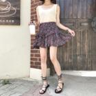 Zip-side Frilled Floral Miniskirt