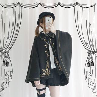 Buttoned Embroidery Cape Top / Blouse / Frilled Shorts