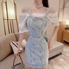 Double Breasted Mini Denim Pinafore Sheath Dress