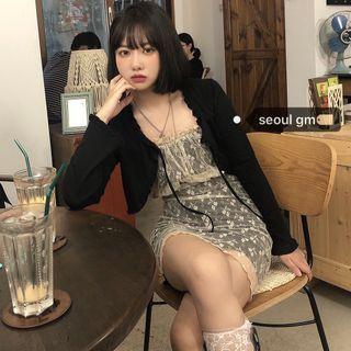 Ruffle Trim Light Jacket / Strappy Lace Dress