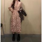 Plaid Blazer / Long-sleeve Floral Midi Dress