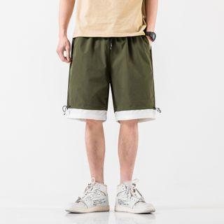 Contrast Trim Drawstring-hem Shorts