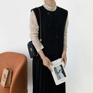 Set: Plain Pleated Midi A-line Overall Dress + Shawl