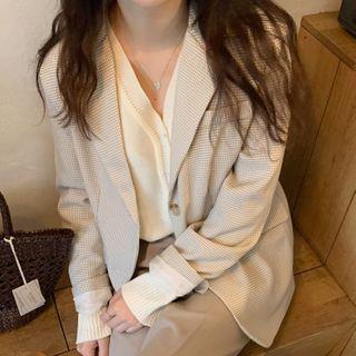 Houndstooth Long-sleeve Blazer As Figure - One Size