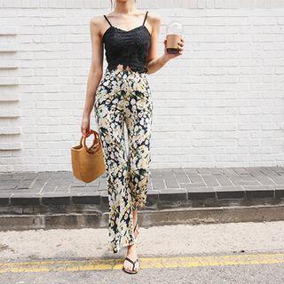 Floral Print Boot-cut Pants