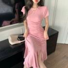 Short-sleeve Slit-hem Midi Mermaid Dress