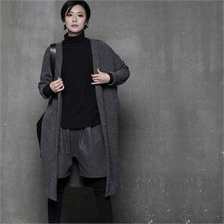 Drop-shoulder Open Long Cardigan