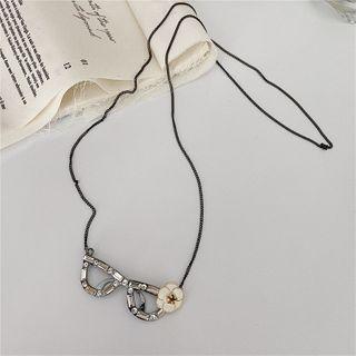 Flower Eyeglasses Rhinestone Pendant Necklace Camellia - One Size