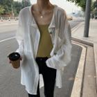 Crinkled Buttoned Light Jacket White - One Size