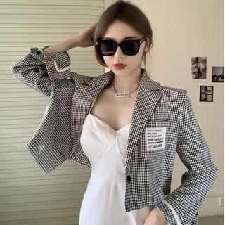 Gingham Button-up Jacket Gingham - Black & White - One Size