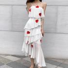 Single-shoulder Heart Applique Midi Layered Dress