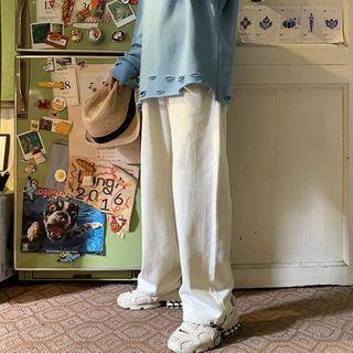 Plain Drawstring-cuff Jeans