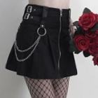 High-waist Zip-front Skirt With Chain