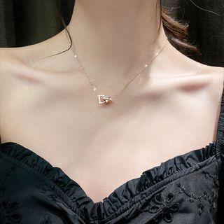 Rhinestone Lettering Necklace Necklace - Letter D - Rose Gold - One Size