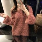 Plain Long Sweater Rose Pink - One Size