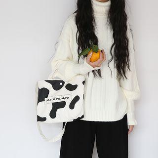 Animal Print Crossbody Bag Cow Pattern - Black & White - One Size