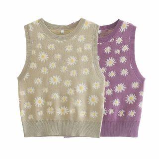 Floral Cropped Sweater Vest