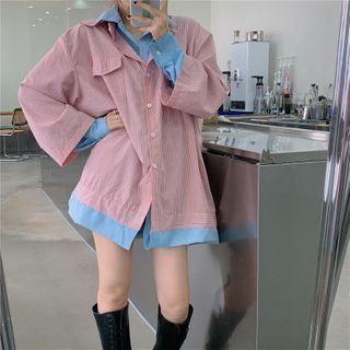 Mock Two-piece Striped Shirt Pink & Blue - One Size