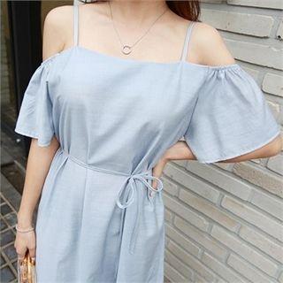 Off-shoulder Long Dress With Sash