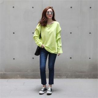 Round-neck Layered-sleeve Top