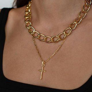 Cross Pendant Chain Layered Necklace