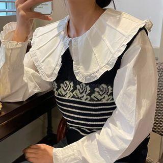 Flower Print Striped Knit Vest