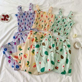 Ruffled Fruit Printed Camisole + Fruit Printed Skirt