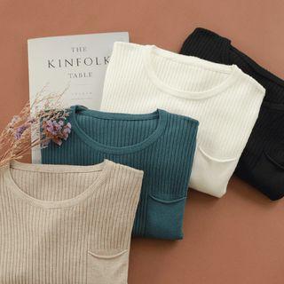Pocket-front Ribbed Knit Top