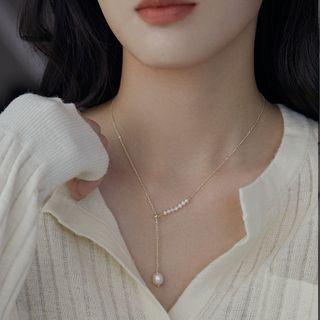 Freshwater Pearl Pendant Necklace 1 Pair - White Faux Pearl - Gold - One Size