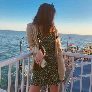 V-neck Floral Print Mini Dress