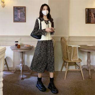 Sweater Vest / Long-sleeve Floral Dress