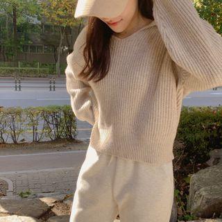 Woolen Rib-knit Hoodie