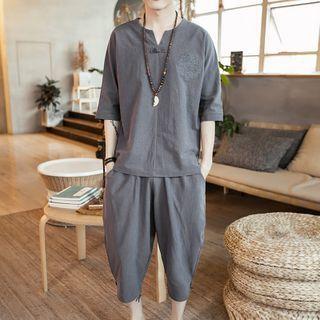 Set: Elbow-sleeve Embroidered T-shirt + Shorts