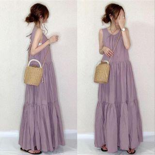 Sleeveless Bow Detail Maxi A-line Dress Mauve - One Size