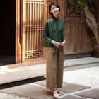 Mandarin Collar Top / Wide Leg Pants