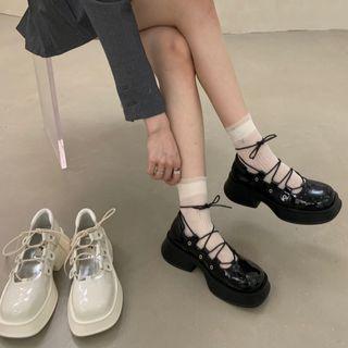 Lace Up Platform Block Heel Loafers