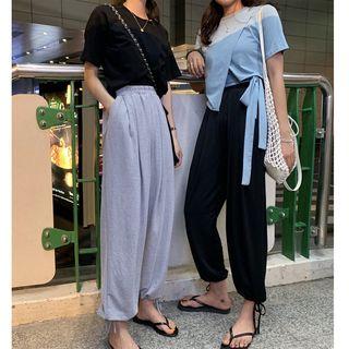 Short-sleeve Asymmetric T-shirt / Harem Pants