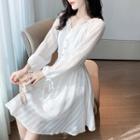 Ruffle Trim V-neck Long-sleeve A-line Dress