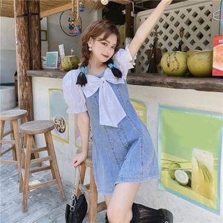 Short-sleeve Bow Denim Mini Dress