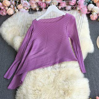 Asymmetrical Long-sleeve Ribbed Top