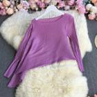 Asymmetrical Long-sleeve Ribbed Top