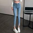 High-waist Slit Cropped Skinny Jeans
