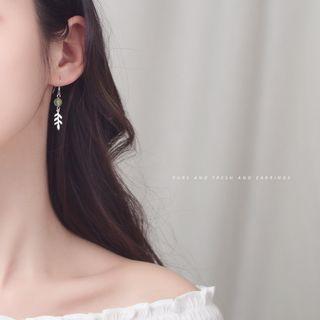 925 Sterling Silver Leaf Faux Crystal Dangle Earring 1 Pairs - Silver - One Size